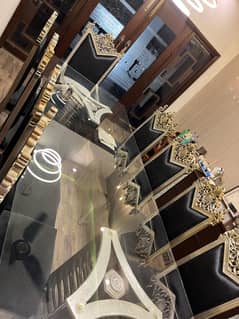 10 seater dining table | glasstop dining table | two head chairs