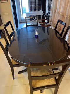 six chair dining table | pure black wood dining table