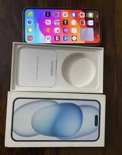 iPhone 15 plus ice blue like new with box jv