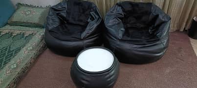 black leather bean bags
