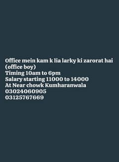 Need office boy for office work