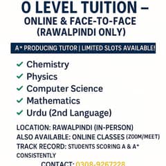 Olevel tutoring Available