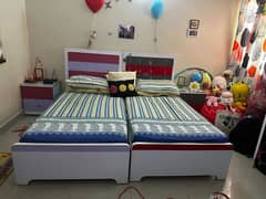 2 Kids size bed with side tables and mattress