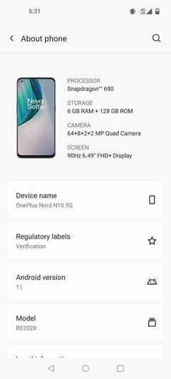 OnePlus Nord 10 5g  6gb 128gb