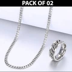 Plain Silver Chain With Ring, Pack Of 2 free delivery cash on delivery