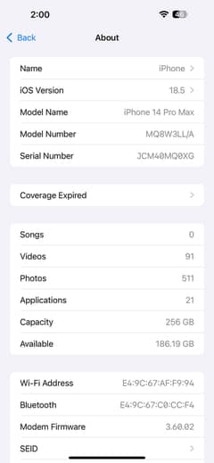 14 PRO MAX jv 256 GB  10/10 condition . . 03089680183