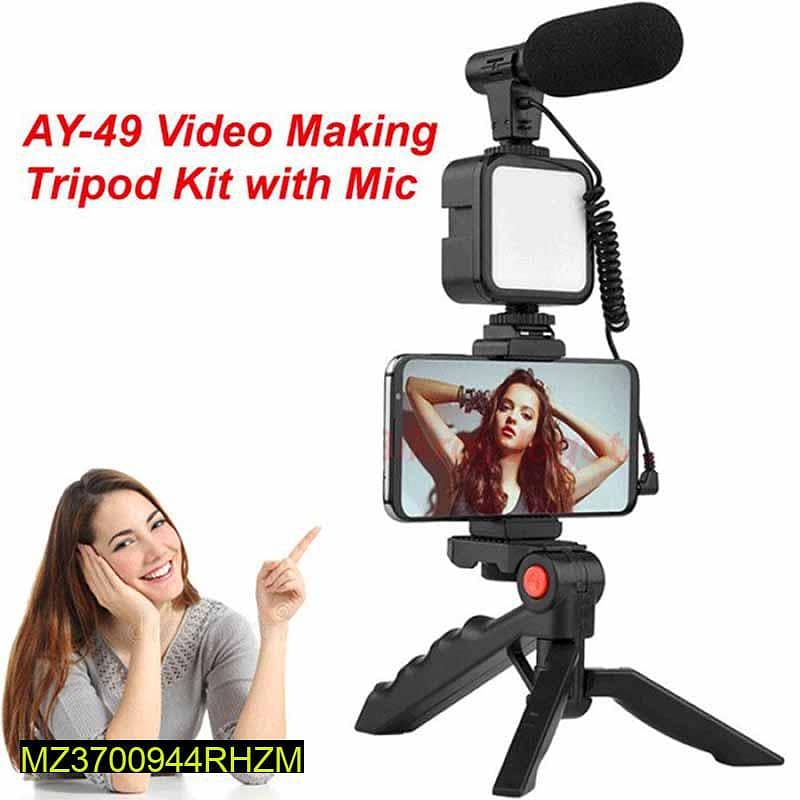 AY-49 video creation kit  -tripod with LED lights with microphone 3