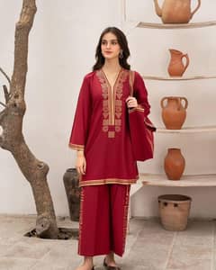 Elegant Embroidered Linen Shirt and Trouser Set: