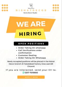 We are Hiring a Female Staff For Office Job (0317-7019900)