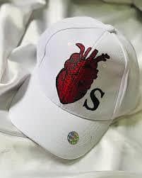 White Customized Name cap. . with Heart design