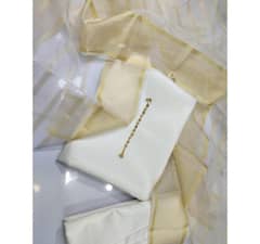 3 PCs Women's unstitched Cotton Silk Plain Fancy Suit