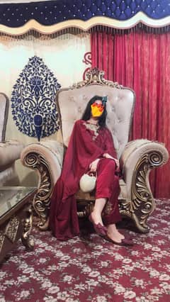 maroon dress for attending events with kundan embroidery on neck and t