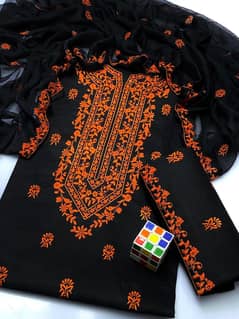 3 piece unstitched chikankari Embroidered suit