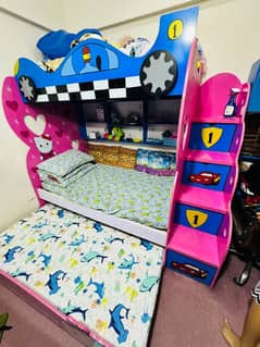 Triple Bunk Bed, Cupboard, Dressing Table, Computer Table, 3 Mattresse