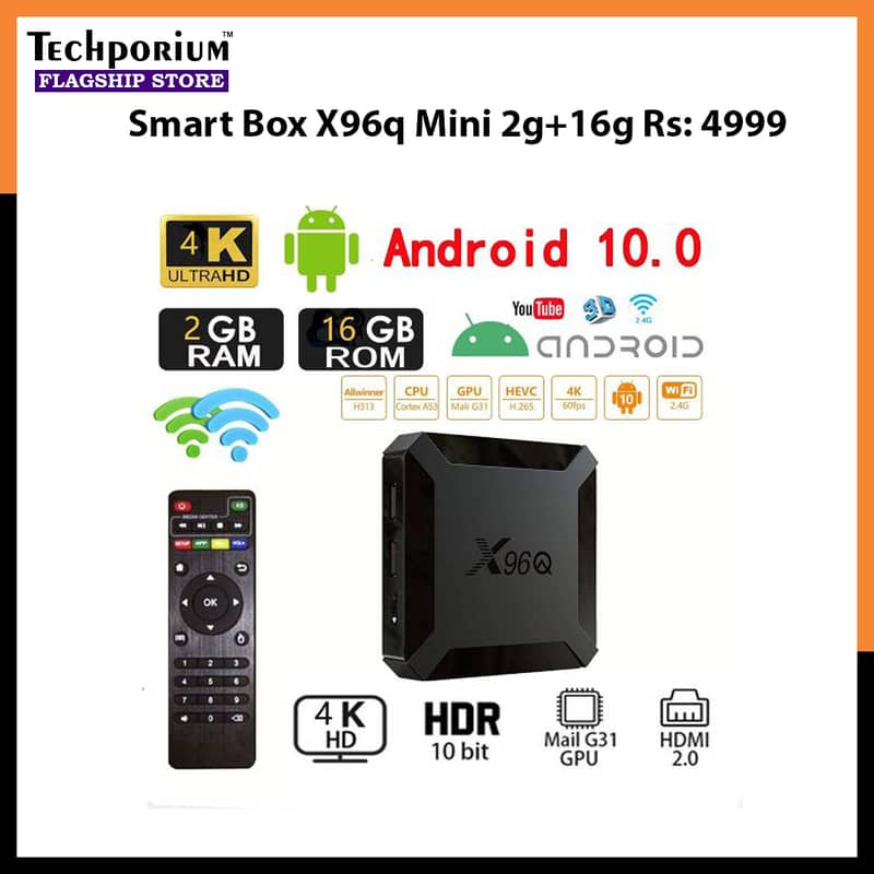 Android Smart TV Box & Wireless Remote Mxq, H96 Max, X96q LCD, LED 9