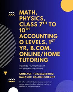 Tutor Available for Accounts, Maths