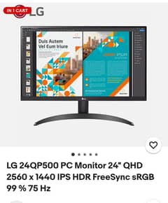 LG 24QP500-B, 24" QHD Monitor, HDR 10, 75Hz