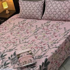 3pcs cottonsalonica printed double bedsheet with free home delivery