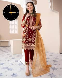 3 PCs women's stitched Embroidered suit