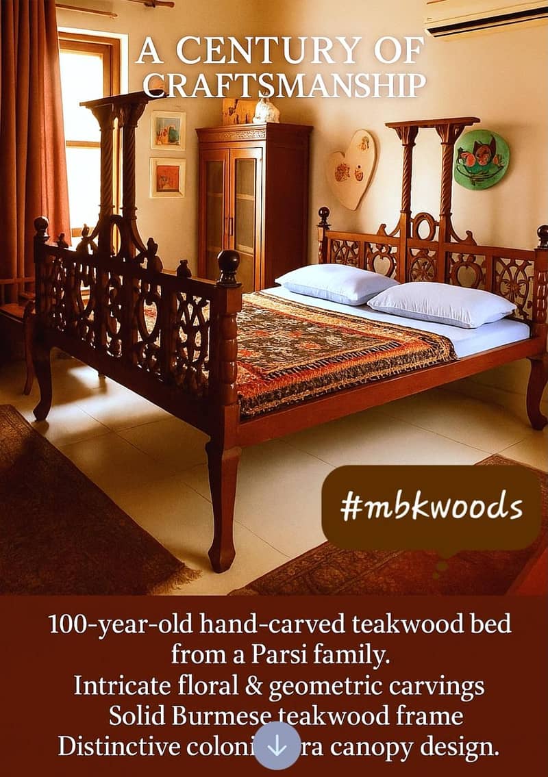 Antique Solid Wood Bed /  Vintage Wooden Bed / double bed for sale 6
