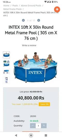 INTEX 8ft Metal Frame Swimming Pool – Heavy Duty, Spacious & Perfect