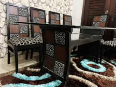 Dining Table for Sale – 6 Chairs | Pure Wood | Mirror Glass