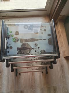 Set of 4 glass and wooden tables