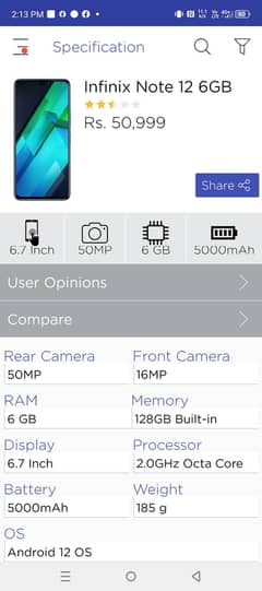 Used mobile infinix Note 12  35000/-