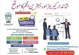 We Are Hiring Following Positions