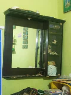 Wooden Wall-Mounted Dressing Mirror with Shelves – Excellent Condition