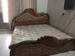 Wooden Bed with Side tables For Sale