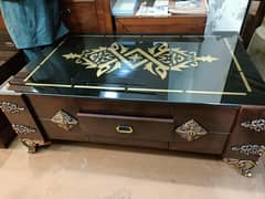 Sheesham Royal Coffee Table – Naqashi Design with Glass Top