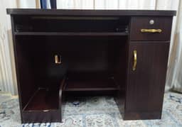Dark Brown Wood Computer Table with Drawer and Cabinet (42 x 20 x 31 i