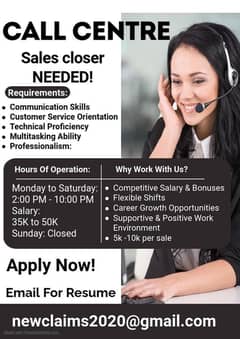 Call Centre Job - Closer- Uk Campaign - Afternoon Shift - Female Staff