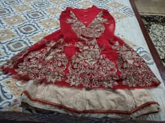 Red Formal Net Frock with Heavy Golden Embroidery – Like New
