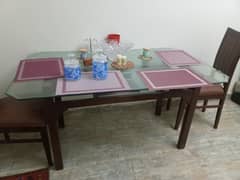 6-Seater Wooden Dining Table with Glass Top – Used