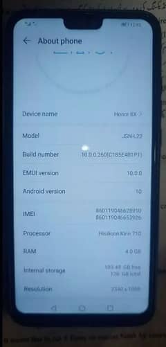 Honor 8x mobile for sell all ok 10/10 4GB Ram 128GB rom