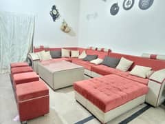 10-Seater Sofa Set with 4 Stools, Deevan & Heavy Glass Center Table