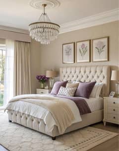 Pinterest style bed with 2 side table and 1 siti
