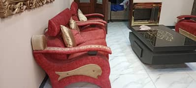 Stylish 6-Seater Sofa Set for Sale – Pink & Golden, Great Condition