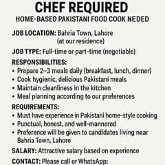 Home-Based Chef Needed – Pakistani Food Specialist