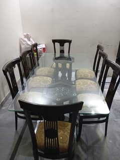 8 seater pure wood dining table | glass top fining | dining