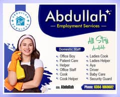 we provide Cook | Driver | Maid | Helper | Office Boy | Baby Sitter