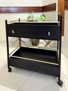 Serving Leather Trolley with Cutlery Drawer