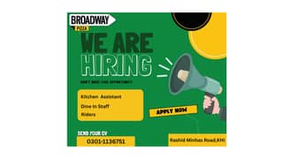 Staff Required in Rashid Minhas Road Broadway Pizza, Karachi