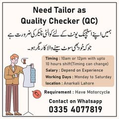 QC person have experience to stich clothes.