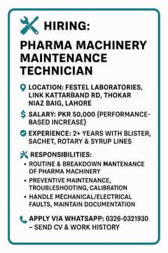 Pharmaceutical machine maintenance technician