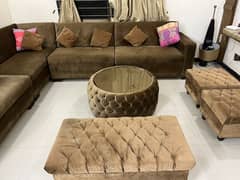 Velvet L Shaped Sofa Ser