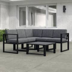 Modern Black Metal Frame Corner Sofa Set With Coffee Table