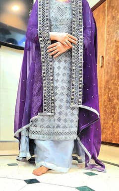 LAAM Designer Dress – Gray & Purple – Worn Once – Rs. 50,000 Final